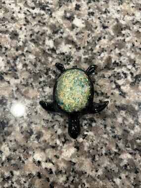 Glass Turtle Figurine with Iridescent Shell